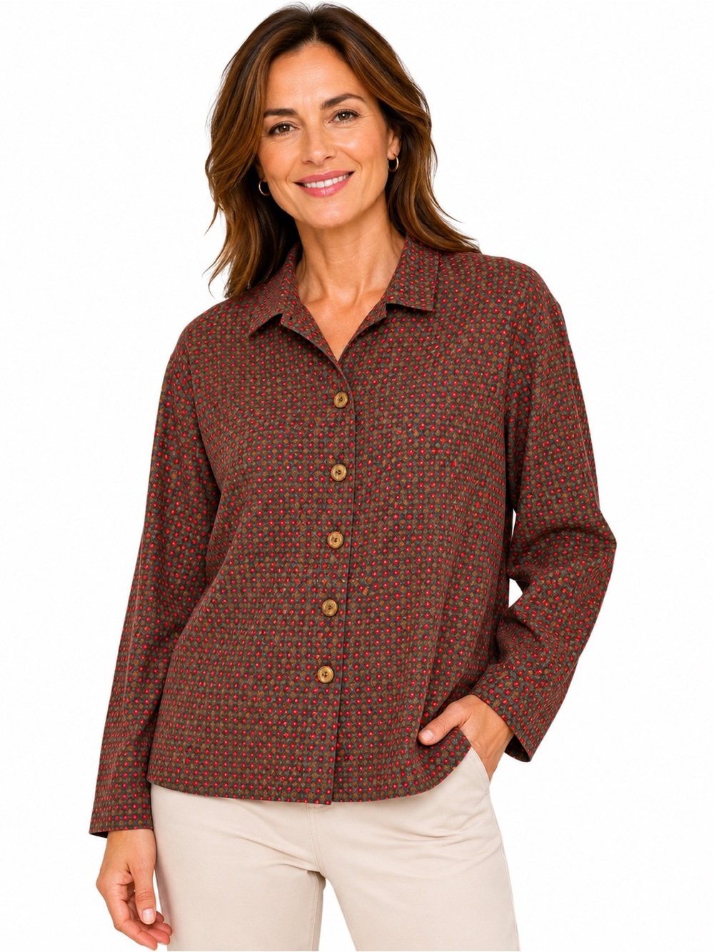 Vintage 80s Geiger Collection Austria Printed Blouse 100% Cotton Size 40 / US 8